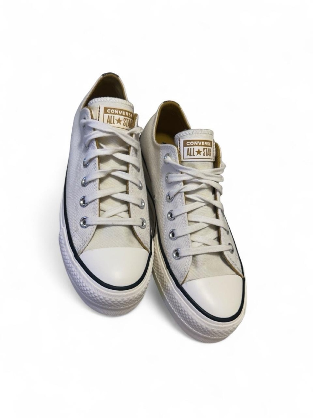 Converse Womens Low Top Platform Sneakers White Cream Denim Mustard Accents 8 - Picture 4 of 9